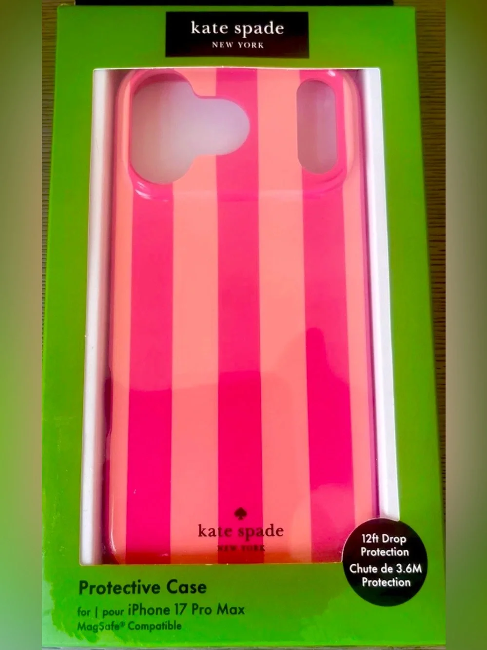 NEW KATE SPADE iPhone 17 ProMax Case MagSafe in Pink/Orange vertical stripes